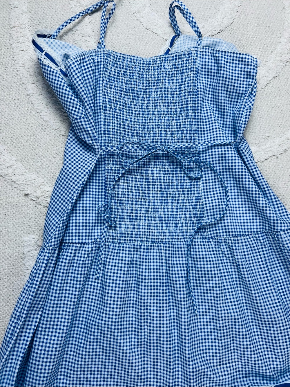 Frankie’s Bikinis x VS Pink Indiana Blue Gingham Lace Trim Sundress – Size M - Picture 7 of 14